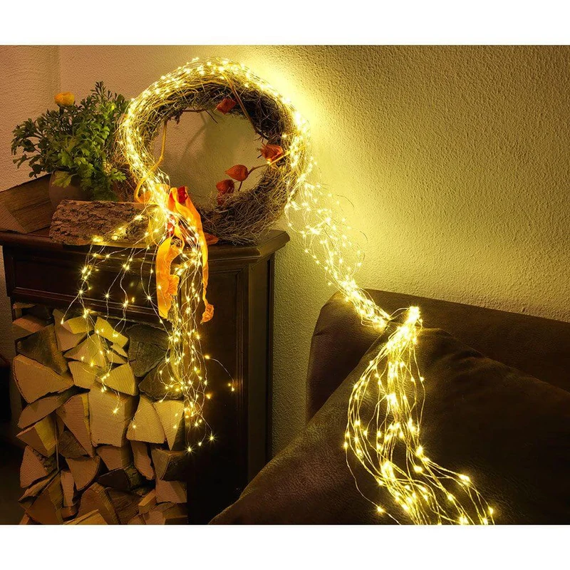 LED Tropfenlametta 10 Stränge mit 9 Dioden 90 Warmweiße Dioden