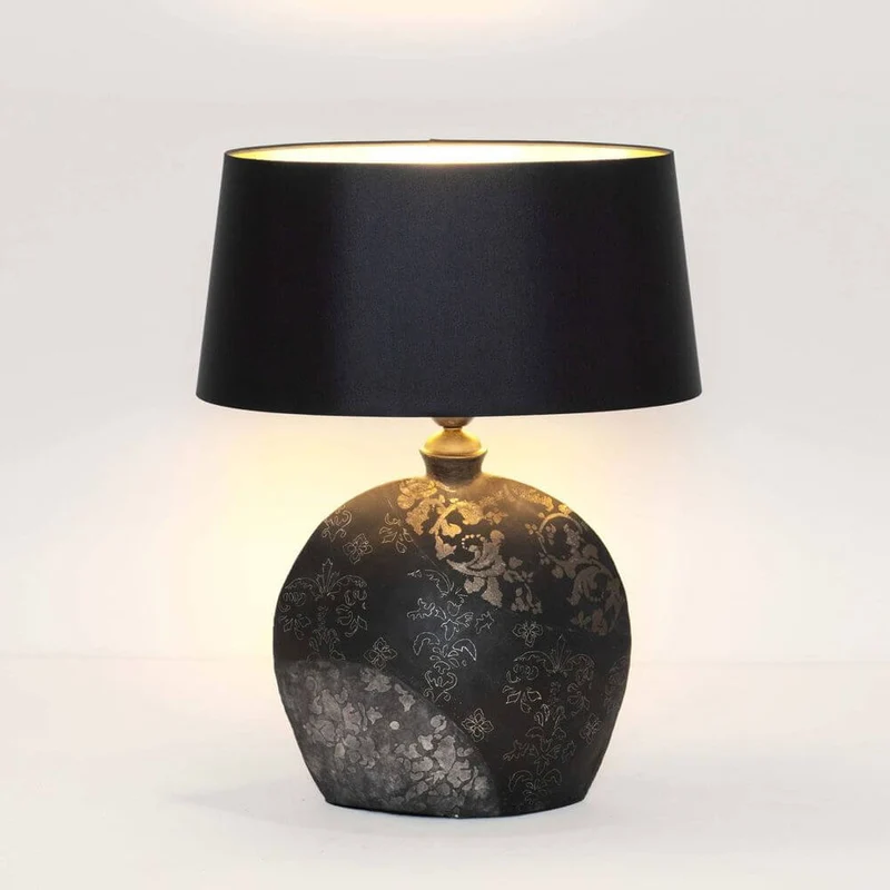 Tischleuchte Mary Oval Klein Keramik Schwarz-Gold-Silber