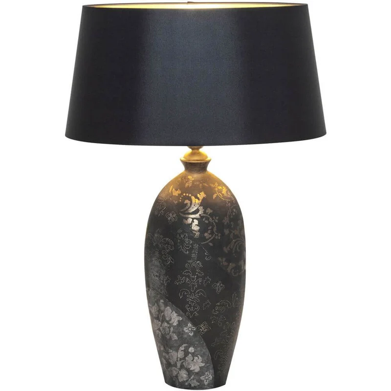 Tischleuchte Mary Oval Gross Keramik Schwarz-Gold-Silber