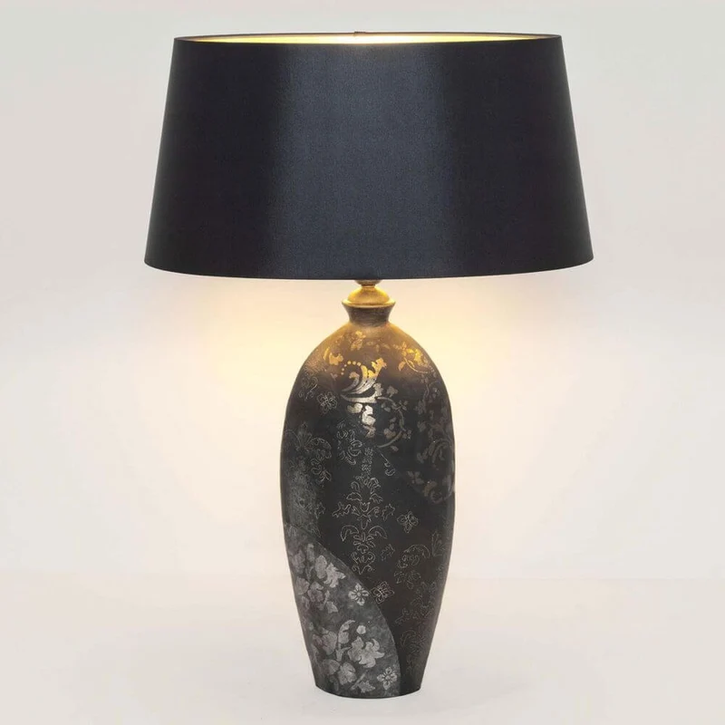 Tischleuchte Mary Oval Gross Keramik Schwarz-Gold-Silber