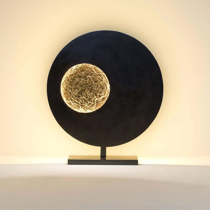 Tischleuchte Luna Rund Eisen Braun-Schwarz-Gold