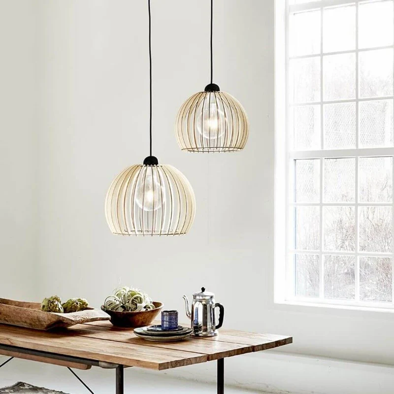 Chino 30 Pendelleuchte mit Stoffkabel Holz