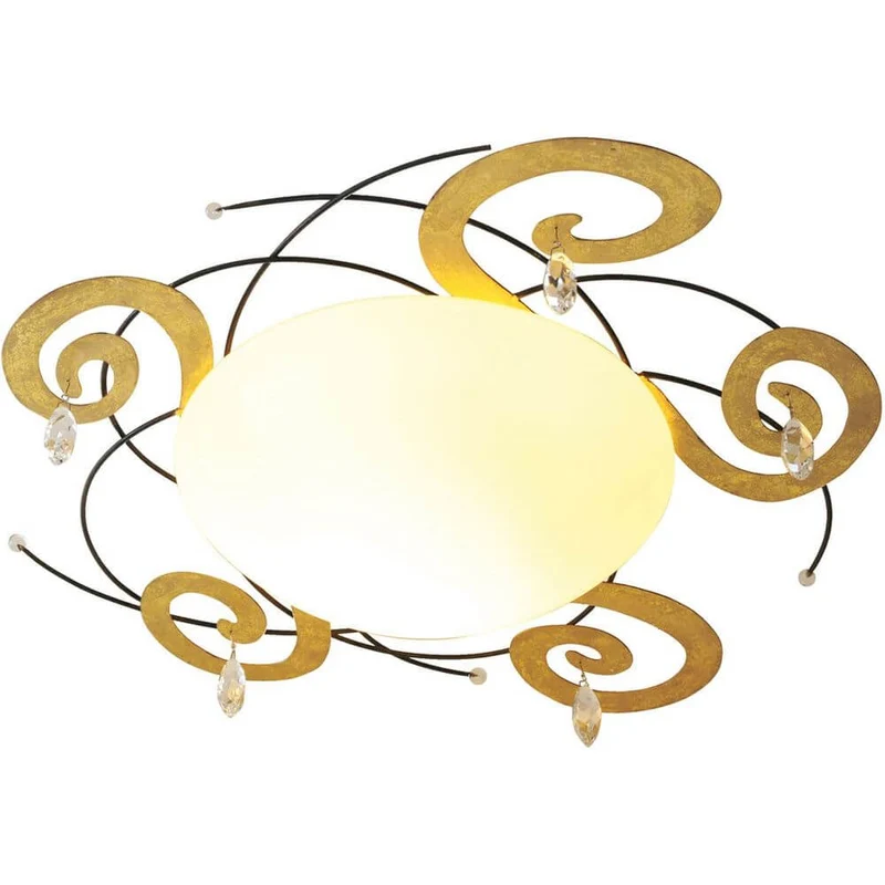 Deckenleuchte 2-flammig Casino Eisen-Glas-Kristall Braun-Schwarz-Gold