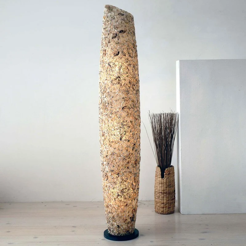 Stehleuchte 3-flammig Sirena Muscheln-Fiberglas Natur-Sand-Braun