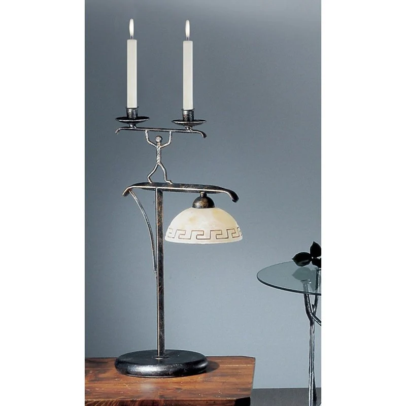 Ethno Tischleuchte Schwarz-Gold-Silber mit 2 Tafelkerzen 59cm