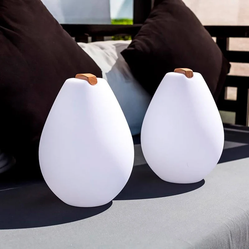 Akku LED-Dekolampe Vessel S mit Holzgriff & App-Steuerung